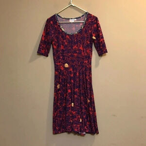 Lularoe S Limited Edition Unicorn Red Blue Yellow Rose Floral Nicole dre…